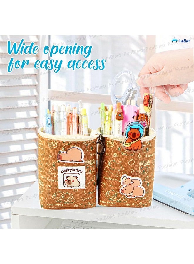 FunBlast Standing Pencil Case, Cute Pencil Pouch for Girls & Boys - Korean Boba Pop Up Stationery, Pouches for Stationary Boys Kids Women School Students, Cosmetic Organizer Box (Pouch-Brown) - Image 2