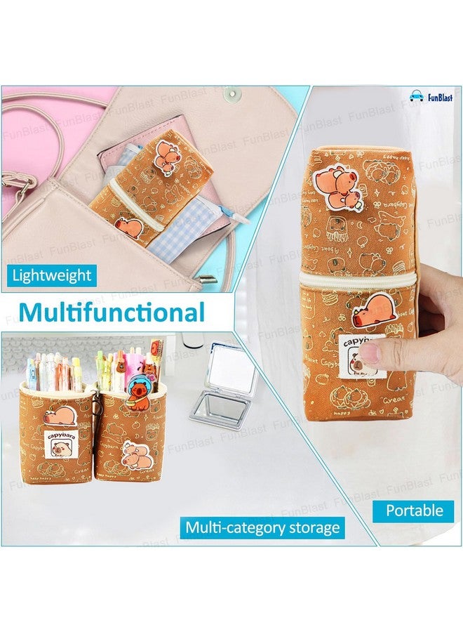 FunBlast Standing Pencil Case, Cute Pencil Pouch for Girls & Boys - Korean Boba Pop Up Stationery, Pouches for Stationary Boys Kids Women School Students, Cosmetic Organizer Box (Pouch-Brown) - Image 4