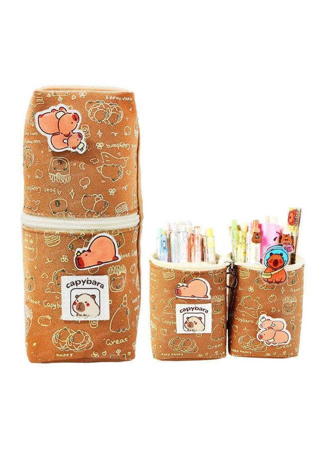 FunBlast Standing Pencil Case, Cute Pencil Pouch for Girls & Boys - Korean Boba Pop Up Stationery, Pouches for Stationary Boys Kids Women School Students, Cosmetic Organizer Box (Pouch-Brown) - Image 1