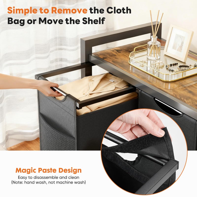 NEWBULIG Rolling Laundry Hamper with Removable Pull-Out Bag, Freestanding Clothes Basket Organizer with Wheels for Bathroom & Bedroom, 2 Ã— 13.1 Gal (99L) - Rustic Brown & Black - Image 4