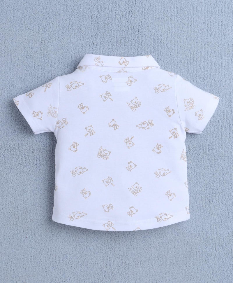 BUMZEE Boys Cotton Half Sleeves Shirt & Short Set With Bow Suspender & Cap White & Beige - 6-12 Months (Peb10529C-wht) - Image 3