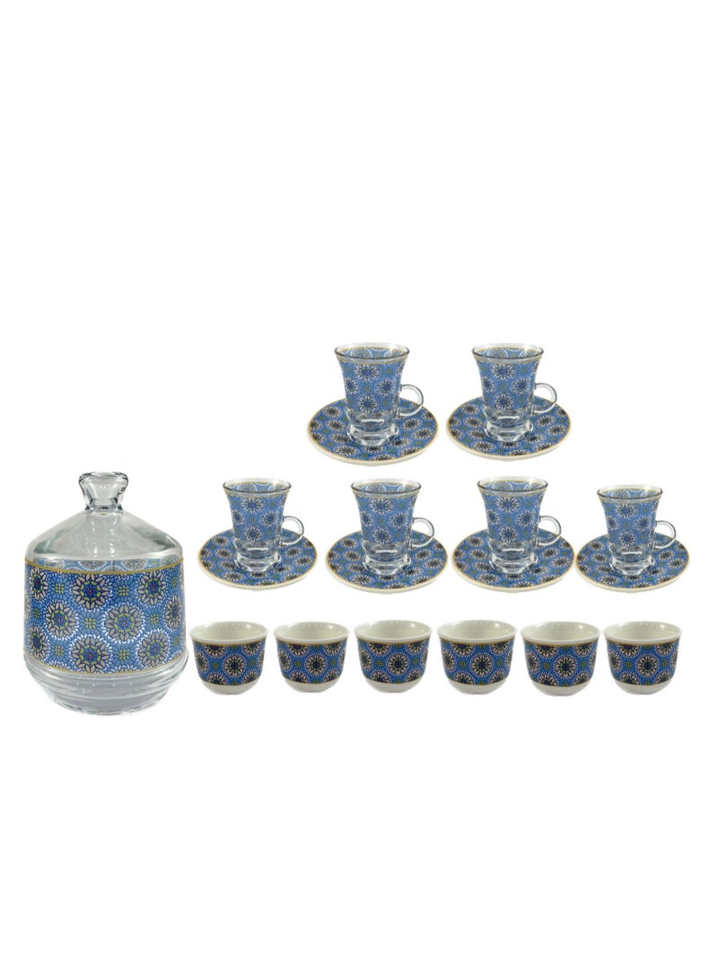 Homemaker 20-Piece Tea Set – Porcelain Coffee Cups & Tea Saucers, Glass Tea Glasses & Sugar Bowl – Elegant Tea and Coffee Set for Any Occasion - Image 1