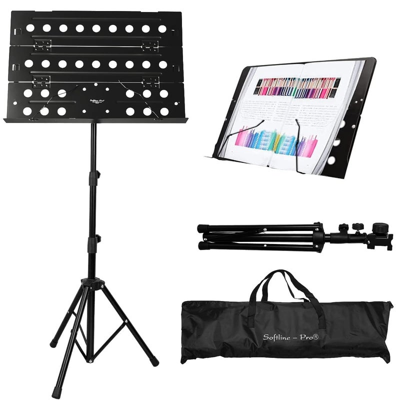 Softline Pro Foldable Music Stand Sheet, Portable Professional Notation Stand with Carry Bag, Tabletop Music Book Stand for Guitar, Ukulele, Violin Players, SP22 - Image 1