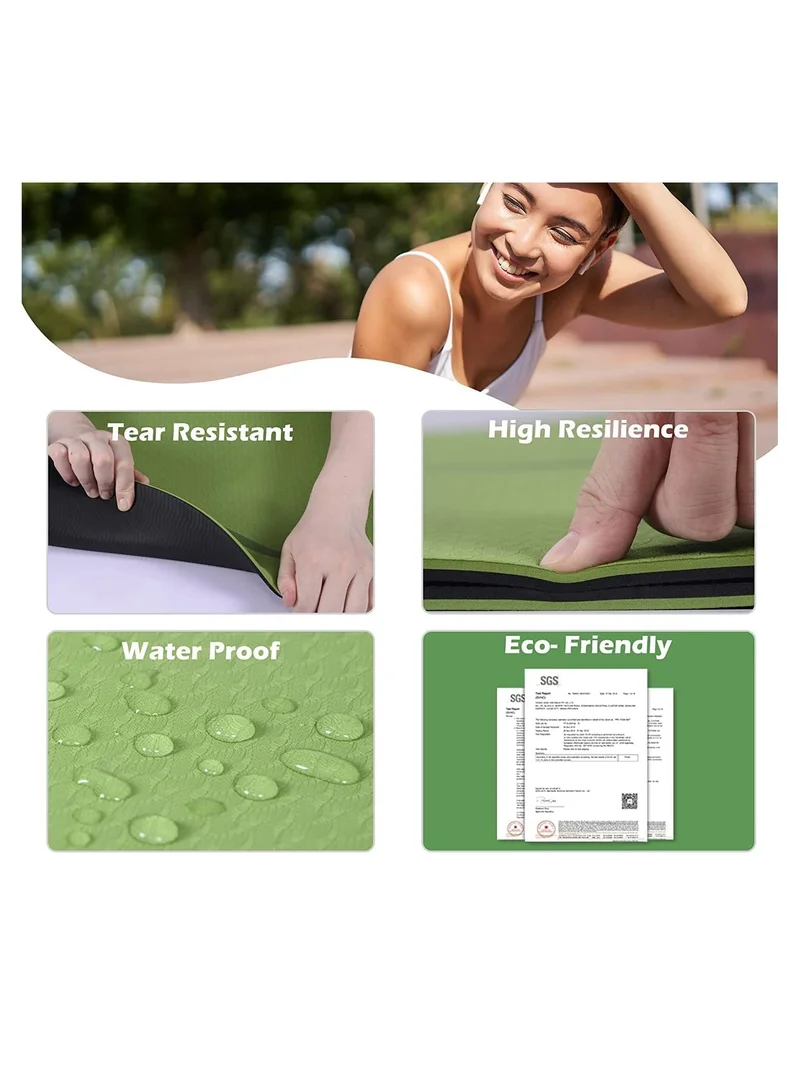 Mahmir Green + Black Yoga Mat Anti-Slip Exercise Mat With Carrying Bag Fitness Mat For Pilates 183Cm*61Cm*6Mm Thickness For Woman Man Beginners (Green + Black)  | Best Price UAE