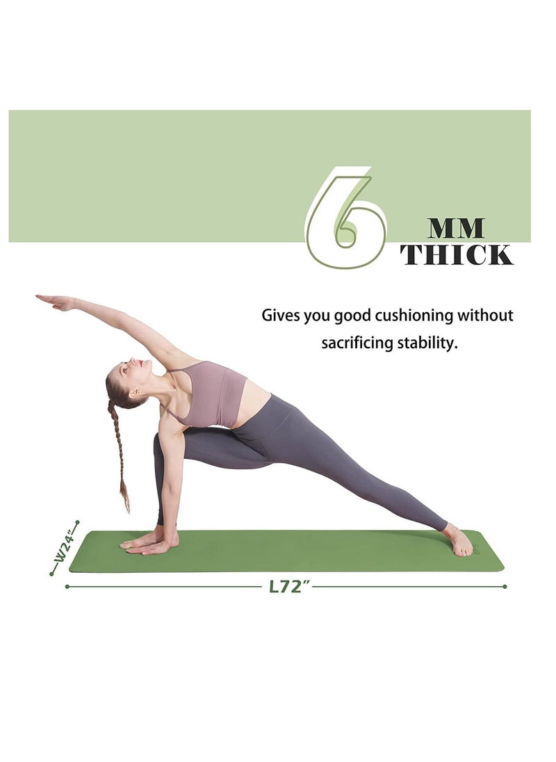 MahMir - Yoga Mat Anti-Slip Exercise Mat With Carrying Bag Fitness Mat For Pilates 183Cm*61Cm*6Mm Thickness For Woman Man Beginners (Green + Black) - Image 1