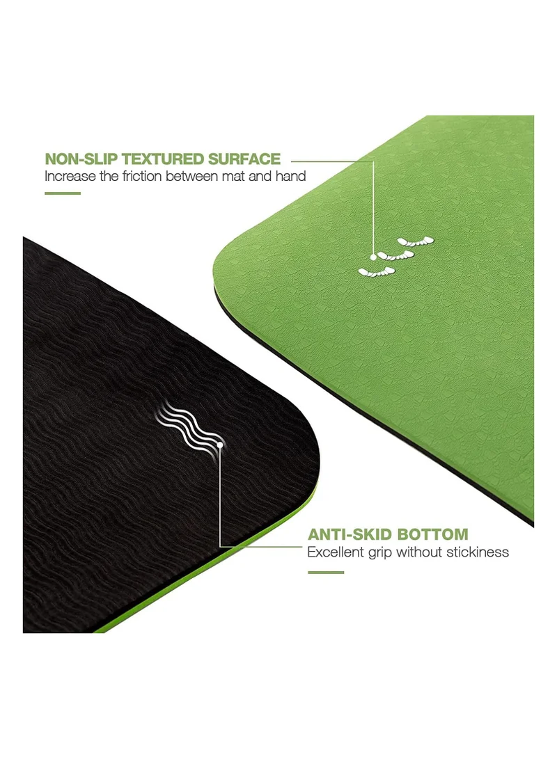 ماهمير ماهمير سجادة يوجا مضادة للانزلاق مع حقيبة حمل، سجادة اللياقة البدنية للبيلاتس 183 سم × 61 سم × 6 ملم سمك للنساء والرجال والمبتدئين (أخضر + أسود)