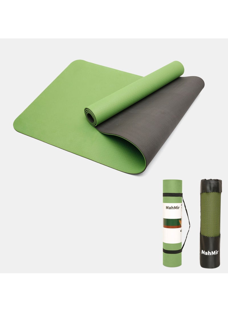 MahMir - Yoga Mat Anti-Slip Exercise Mat With Carrying Bag Fitness Mat For Pilates 183Cm*61Cm*6Mm Thickness For Woman Man Beginners (Green + Black) - Image 1