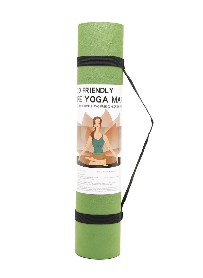 MahMir - Yoga Mat Anti-Slip Exercise Mat With Carrying Bag Fitness Mat For Pilates 183Cm*61Cm*6Mm Thickness For Woman Man Beginners (Green + Black) - Image 1