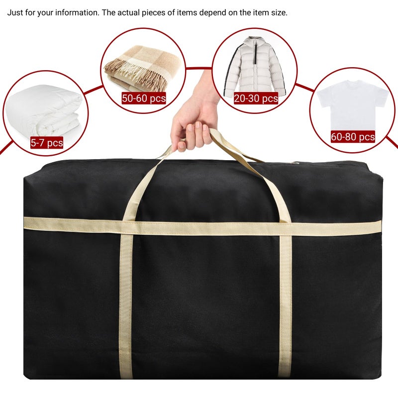 Nagpew 4 Pieces Extra Large Moving Bag, 150L Heavy Duty Storage Bag with Strong Zipper Handles, Black Jumbo Comforter Storage Organizer for Clothing, Pillow, Quilt, Blanket, Space Saving - Image 3