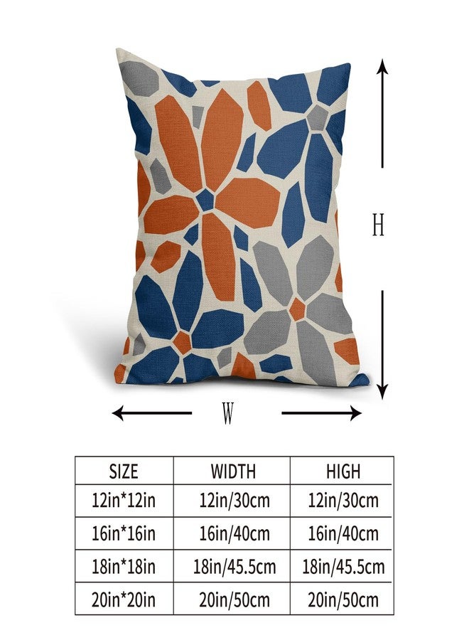 Aytipun Blue Orange Grey Gray Pillow Covers 18x18 Set of 2 Geometric Art Flower Print Decorative Outdoor Pillowcases Abstract Floral Farmhouse Throw Cushion Case Decor for Couch Sofa Bed - Image 5