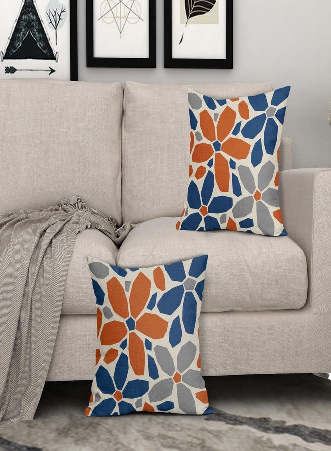 Aytipun Blue Orange Grey Gray Pillow Covers 18x18 Set of 2 Geometric Art Flower Print Decorative Outdoor Pillowcases Abstract Floral Farmhouse Throw Cushion Case Decor for Couch Sofa Bed - Image 3