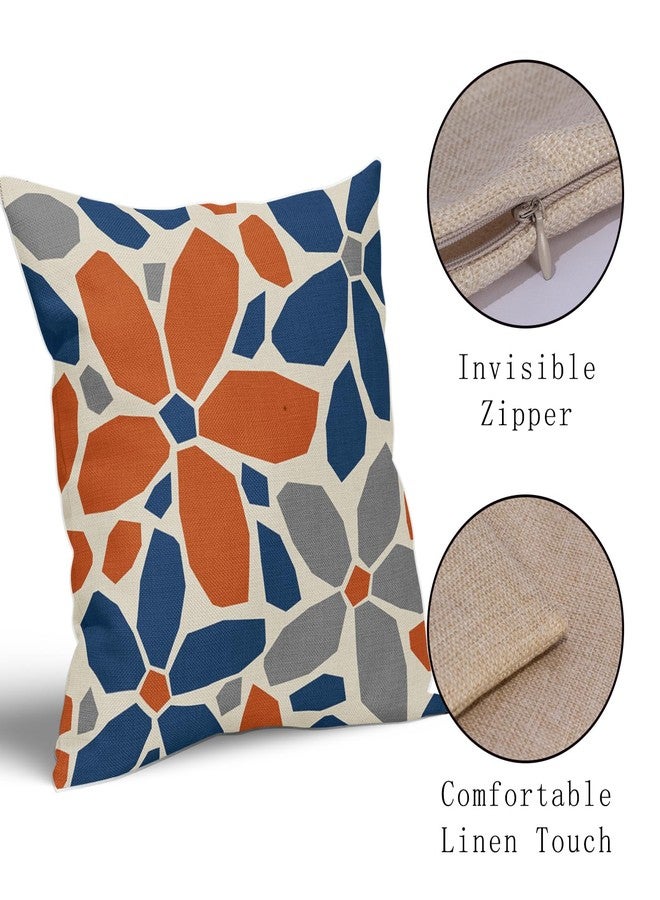 Aytipun Blue Orange Grey Gray Pillow Covers 18x18 Set of 2 Geometric Art Flower Print Decorative Outdoor Pillowcases Abstract Floral Farmhouse Throw Cushion Case Decor for Couch Sofa Bed - Image 4