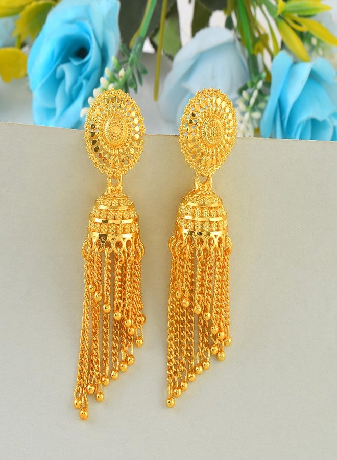 Superstore18 Brass 24KT Micron 1 Gram Gold Plated Traditional Jhumki Earrings Ethnic Fashion Jewellery for Women (SST2694JHAT) - Image 5