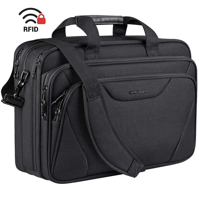 KROSER Laptop Bag Premium Laptop Briefcase Fits Up to 17.3 Inch Laptop Expandable Water-Repellent Shoulder Messenger Bag Computer Bag for Travel/Business/Men/Women-Black - Image 3