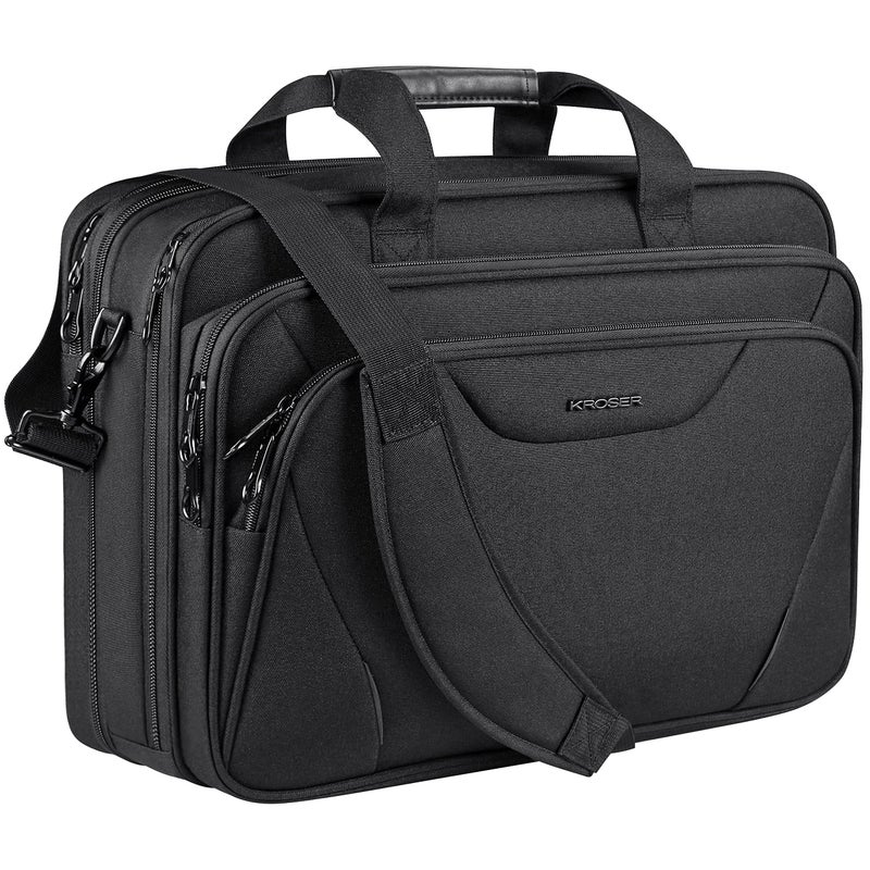KROSER Laptop Bag Premium Laptop Briefcase Fits Up to 17.3 Inch Laptop Expandable Water-Repellent Shoulder Messenger Bag Computer Bag for Travel/Business/Men/Women-Black - Image 1