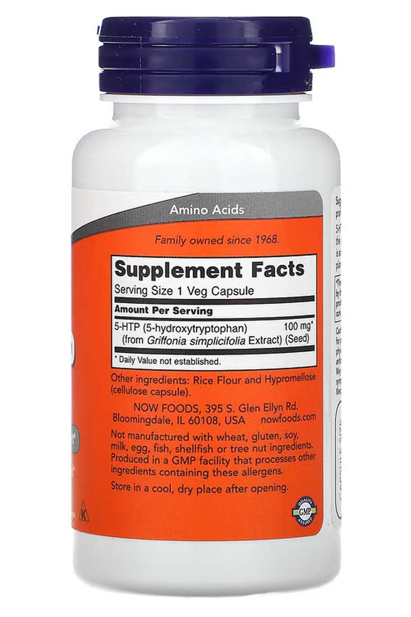 now 5-HTP, 100 mg, 60 Veg Capsules - Image 2