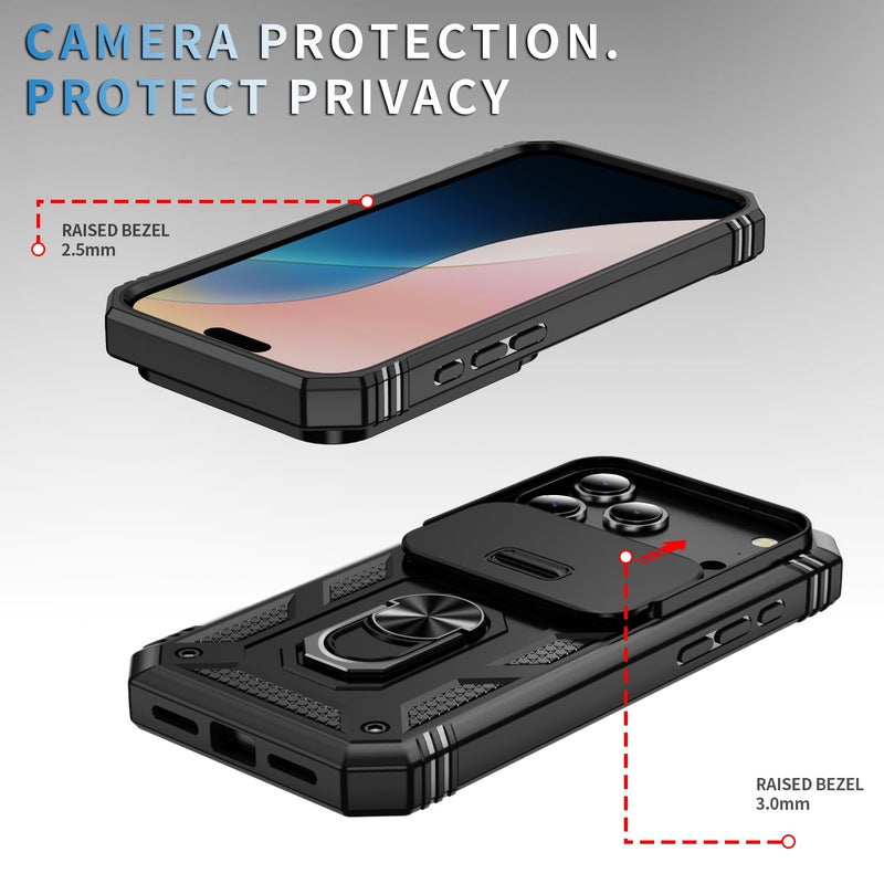 PASNEW Case for iPhone 17 Pro Max with Kickstand & Slide Camera Cover,Military Grade Heavy Duty Full Body Shockproof Hard Shell for iPhone17Promax,6.9inch,Black - Image 2