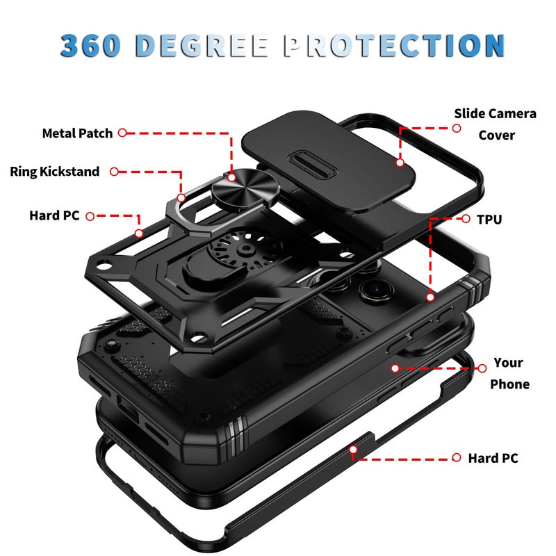 PASNEW Case for iPhone 17 Pro Max with Kickstand & Slide Camera Cover,Military Grade Heavy Duty Full Body Shockproof Hard Shell for iPhone17Promax,6.9inch,Black - Image 5