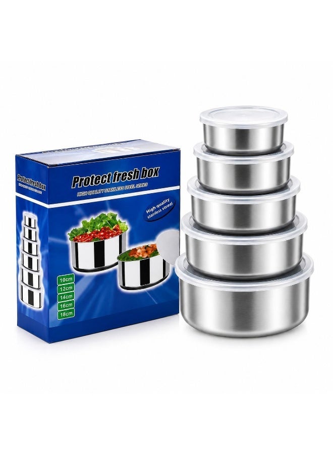 Set of 5 Stainless Steel Food Storage Containers with Lids – Multi Size Kitchen Storage Bowls for Fridge and Meal Prep – Durable Airtight Food Containers Set - Image 1