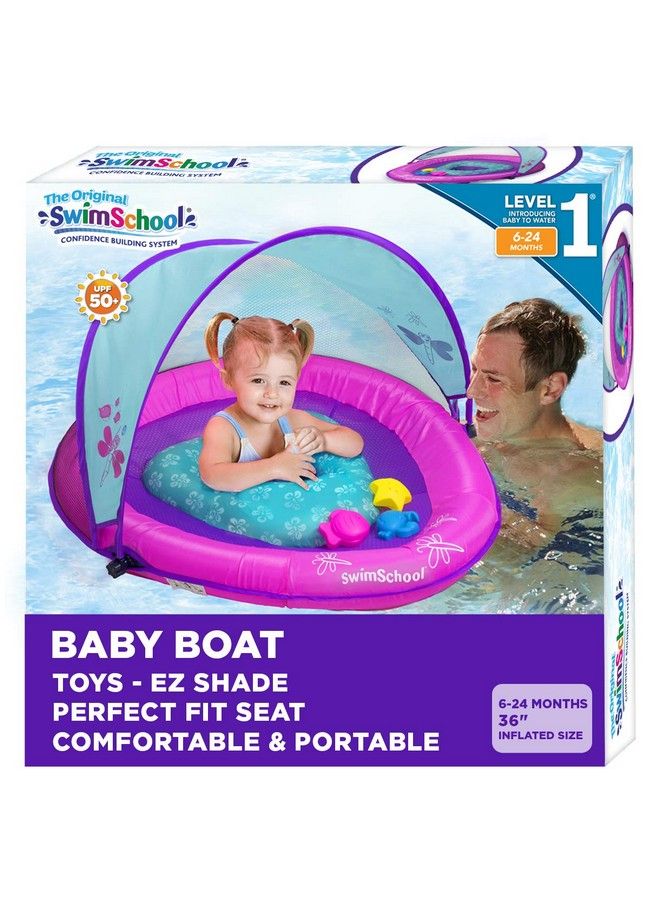 SwimSchool Deluxe Baby Pool Float With Adjustable Canopy  6 24 Months  Baby Swim Float With Splash & Play Activity Center Safety Seat Pink/Aqua  - Image 2