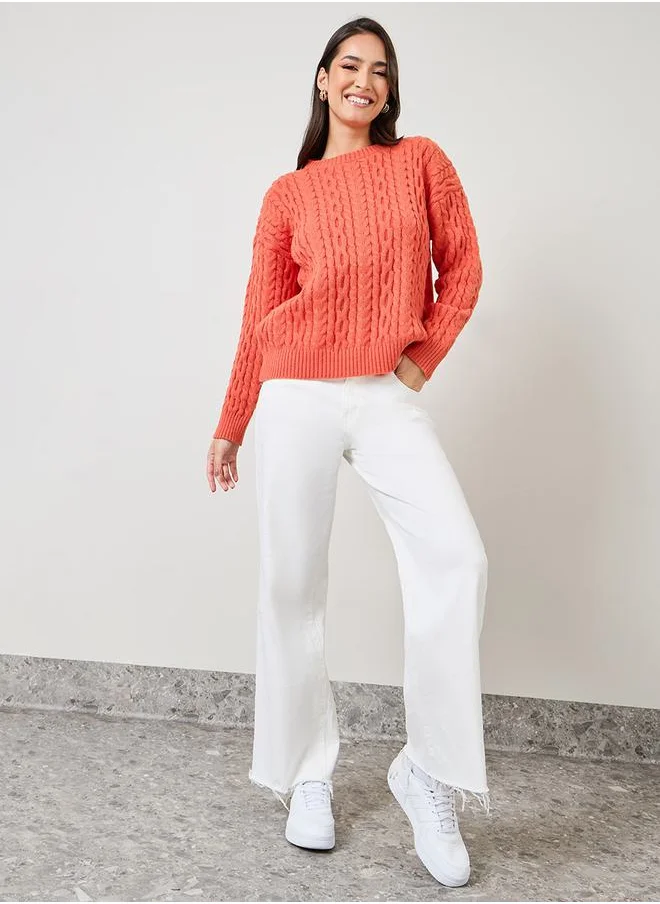 ستايلي Solid Regular Fit Cable Knit Sweater