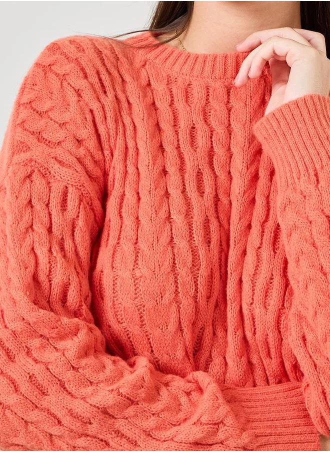 ستايلي Solid Regular Fit Cable Knit Sweater