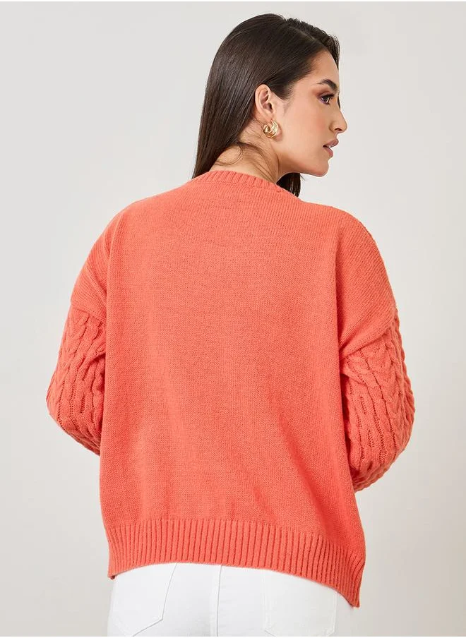 ستايلي Solid Regular Fit Cable Knit Sweater