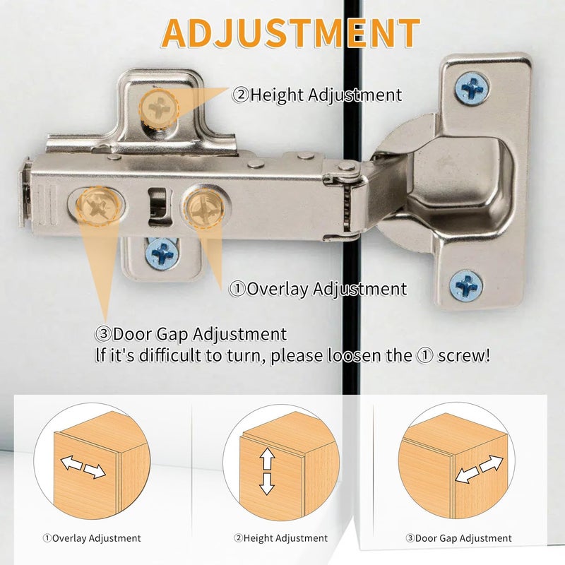 Luokim 2 Pack 1 Pair Full Overlay Soft Close Cabinet Hinges European Kitchen Frameless Adjustable 35mm Cup Hidden Cabinet Hinges Two-Hole Square Mounting Plate Nickel Plated Finish - Image 2