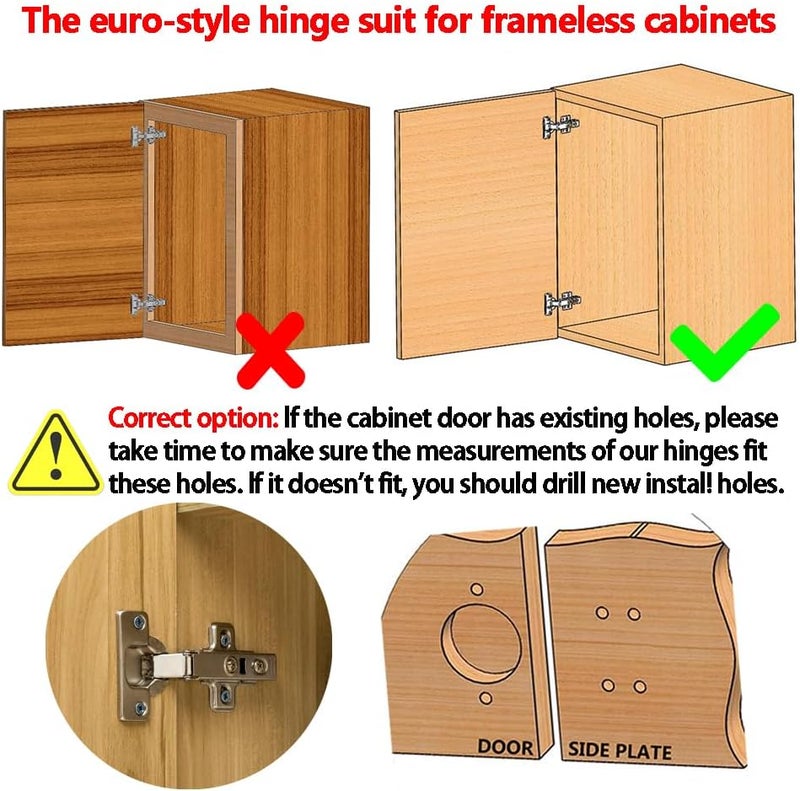 Luokim 2 Pack 1 Pair Full Overlay Soft Close Cabinet Hinges European Kitchen Frameless Adjustable 35mm Cup Hidden Cabinet Hinges Two-Hole Square Mounting Plate Nickel Plated Finish - Image 3