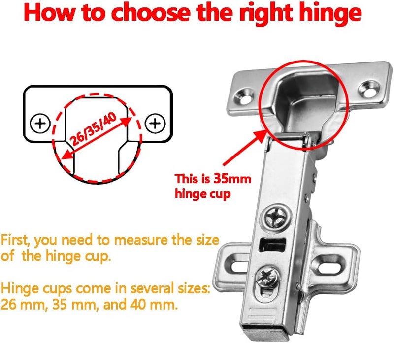 Luokim 2 Pack 1 Pair Full Overlay Soft Close Cabinet Hinges European Kitchen Frameless Adjustable 35mm Cup Hidden Cabinet Hinges Two-Hole Square Mounting Plate Nickel Plated Finish - Image 5