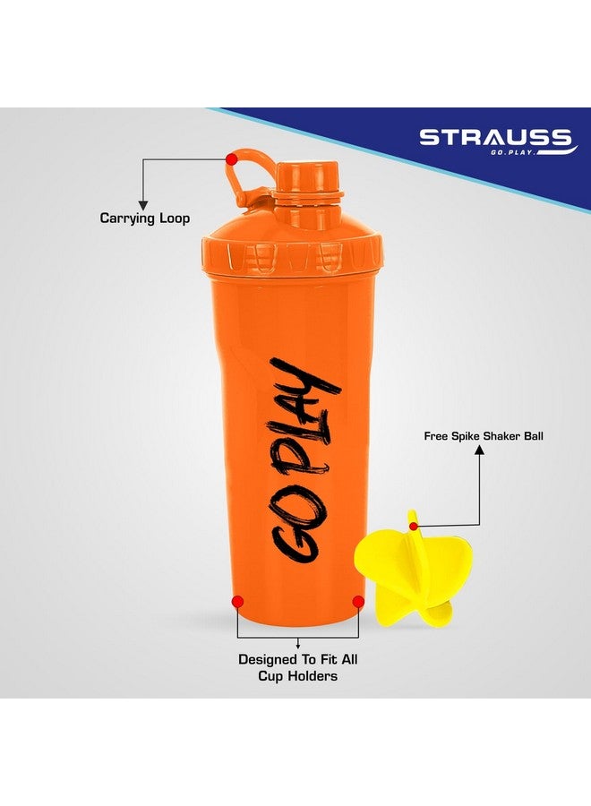 STRAUSS Aqua Shaker Bottle | 100% BPA- Free | Leakproof Shaker for Protein Shake | Ideal Pre- Post Workout Shake| Blender Bottle for Smoothies & Shakes | Ideal for Both Men and Women | 700ml,(Orange) - Image 3