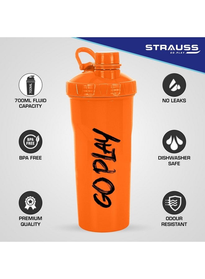 STRAUSS Aqua Shaker Bottle | 100% BPA- Free | Leakproof Shaker for Protein Shake | Ideal Pre- Post Workout Shake| Blender Bottle for Smoothies & Shakes | Ideal for Both Men and Women | 700ml,(Orange) - Image 2