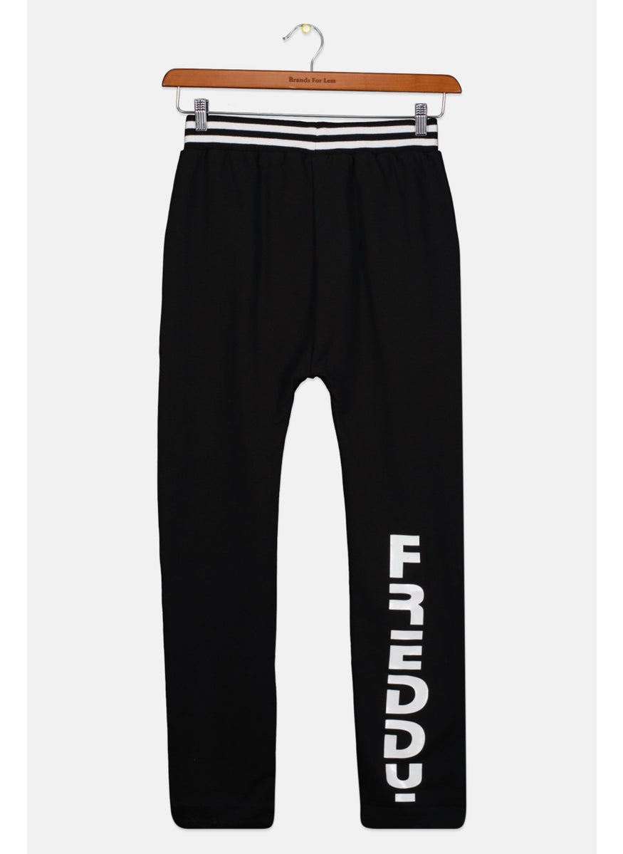 FREDDY - Kids Girl Brand Logo Pull On Sweatpants, Black - Image 1