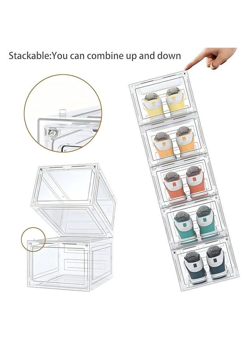 DURKU Shoe Rack Storage Boxes: 6-Piece Clear Plastic Stackable Shoe Organizer with Lids | Space Saving Design for Closet/Bedroom, Dustproof Containers (34.5x27x19cm) Women/Men - Image 3