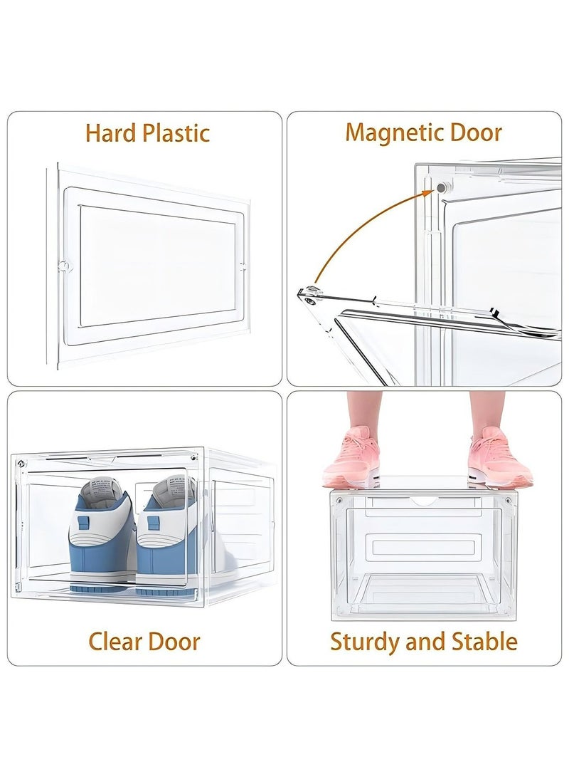 DURKU Shoe Rack Storage Boxes: 6-Piece Clear Plastic Stackable Shoe Organizer with Lids | Space Saving Design for Closet/Bedroom, Dustproof Containers (34.5x27x19cm) Women/Men - Image 4