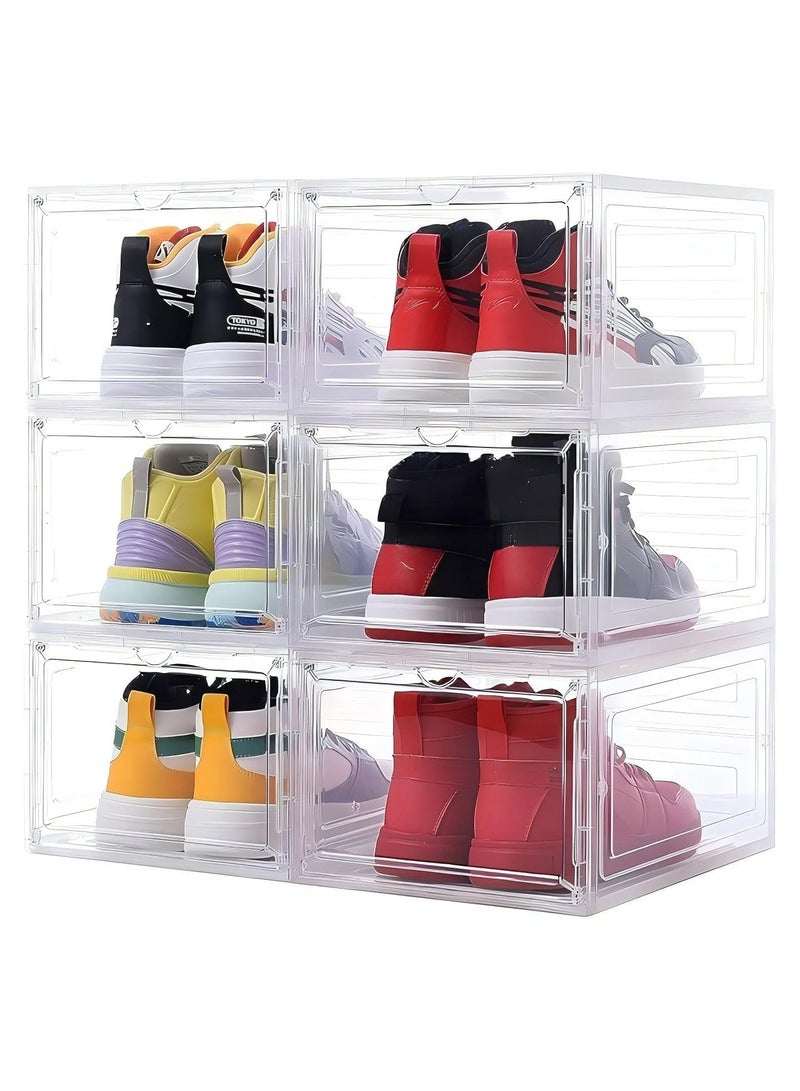 DURKU Shoe Rack Storage Boxes: 6-Piece Clear Plastic Stackable Shoe Organizer with Lids | Space Saving Design for Closet/Bedroom, Dustproof Containers (34.5x27x19cm) Women/Men - Image 1