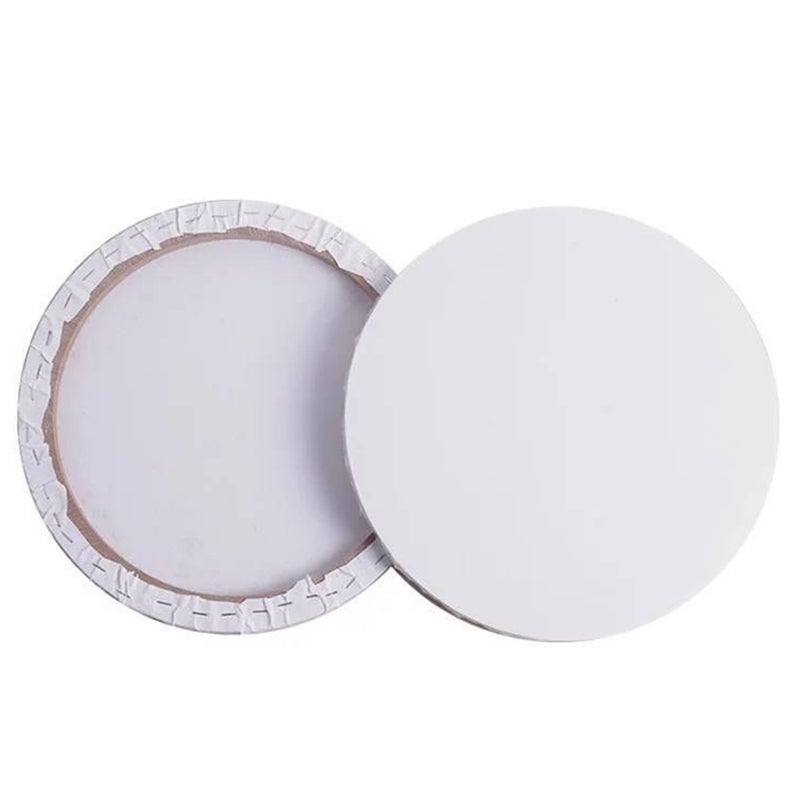 2 Pcs 20cm Wooden Painting Frame Cotton Round Thick Stretched Canvas Frame for Drawing Painting DIY (White) - Image 1