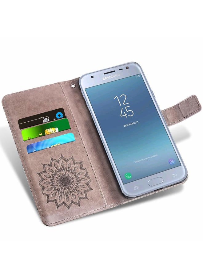 Asuwish Phone Case for Samsung Galaxy J3 Luna Pro J 3 Prime 2017 Emerge 3J Eclipse Mission Wallet Cases with Tempered Glass Screen Protector and Leather Flip Cover Card Holder Stand Cell Glaxay S327VL Gray - Image 3