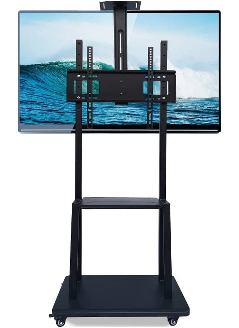 Mobile TV Stand Rolling TVs Cart with Wheels for 32-75 Inch LCD LED Flat Curved Screen TVs Height Adjustable Heavy-Duty Floor TV Stand with Sturdy Base Max VESA 600x400mm