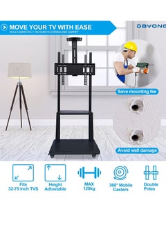 Mobile TV Stand Rolling TVs Cart with Wheels for 32-75 Inch LCD LED Flat Curved Screen TVs Height Adjustable Heavy-Duty Floor TV Stand with Sturdy Base Max VESA 600x400mm - pzsku/Z5BB1DEAA460E121D64B8Z/45/_/1690440645/efd1834e-da66-4e3c-b035-2f50e1e76201