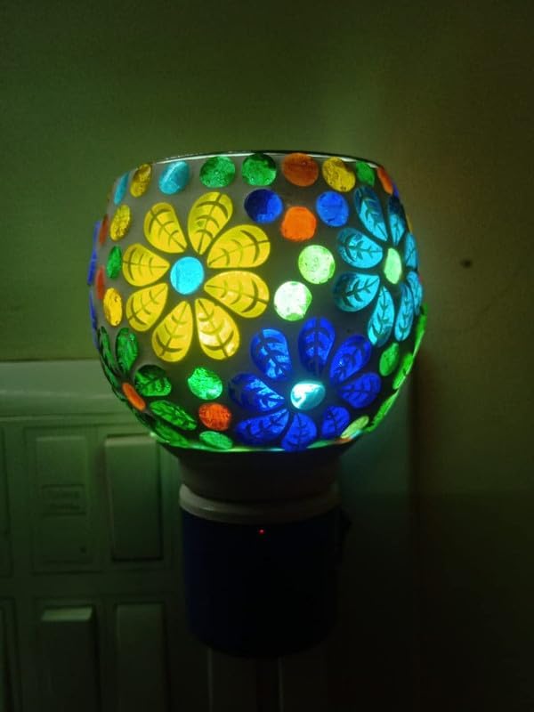 SHREE HANS CREATION | Kapur Dani Electrical Camphor Diffuser. Glass Kapoor Dhani & Essential Oil Diffuser with On Off Switch to Toggle Between Burner & Lamp (Flower Leaf & Goti) - Image 2