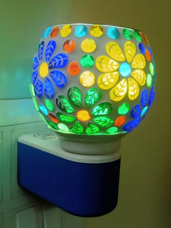 SHREE HANS CREATION | Kapur Dani Electrical Camphor Diffuser. Glass Kapoor Dhani & Essential Oil Diffuser with On Off Switch to Toggle Between Burner & Lamp (Flower Leaf & Goti) - Image 3