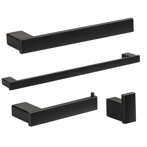 Klabb 4Pieces Black Matte Bathroom Hardware Accessories Set24 Inch Towel Bar SUS304 Stainless Steel Bath Towel Bar Set Towel Racks for Bathroom Wall Mounted