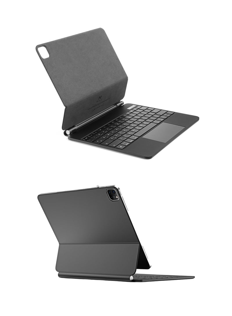 INFINYTY Magnetic Keyboard/ Folio Case for iPad Air 13"(2024), iPad Pro 12.9"(2020/2021/2022)  – Cipher-II (Black), Floating Cantilever Design, Smart Keyboard with English & Arabic Keys, Backlit Keys, Multi-Touch - Image 2