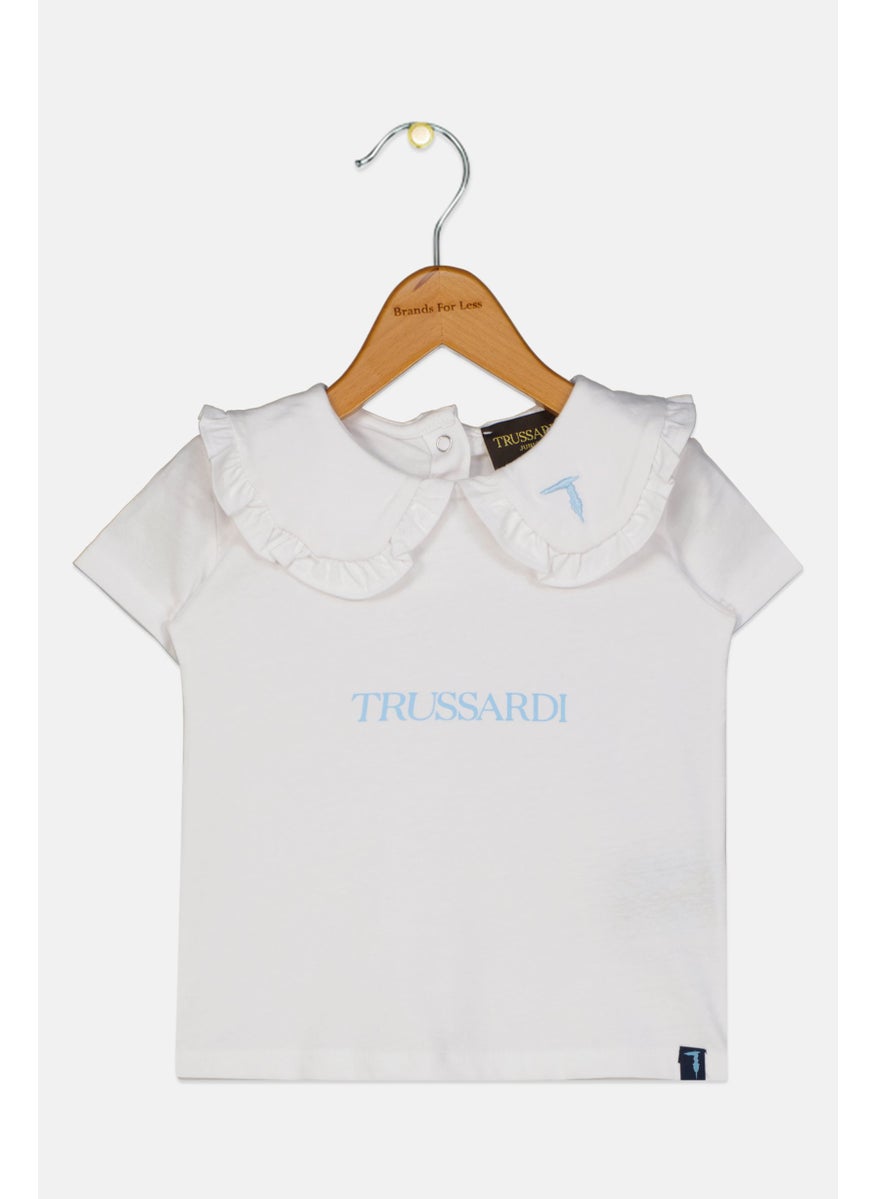 TRUSSARDI Toddlers Girl Short Sleeve Embroidered Top, White  - Image 1