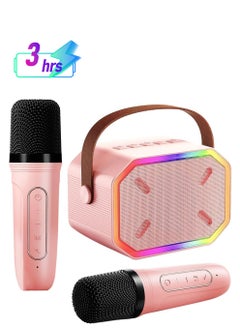 Excefore Portable Karaoke Machine, Bluetooth 5.3,Karaoke Speaker with 2 Wireless Mics, LED Lights, Magic Sound, Large Capacity Battery, Family Home Party Birthday Gift, Kids Gift for Girls Boys, Pink  - Image 1