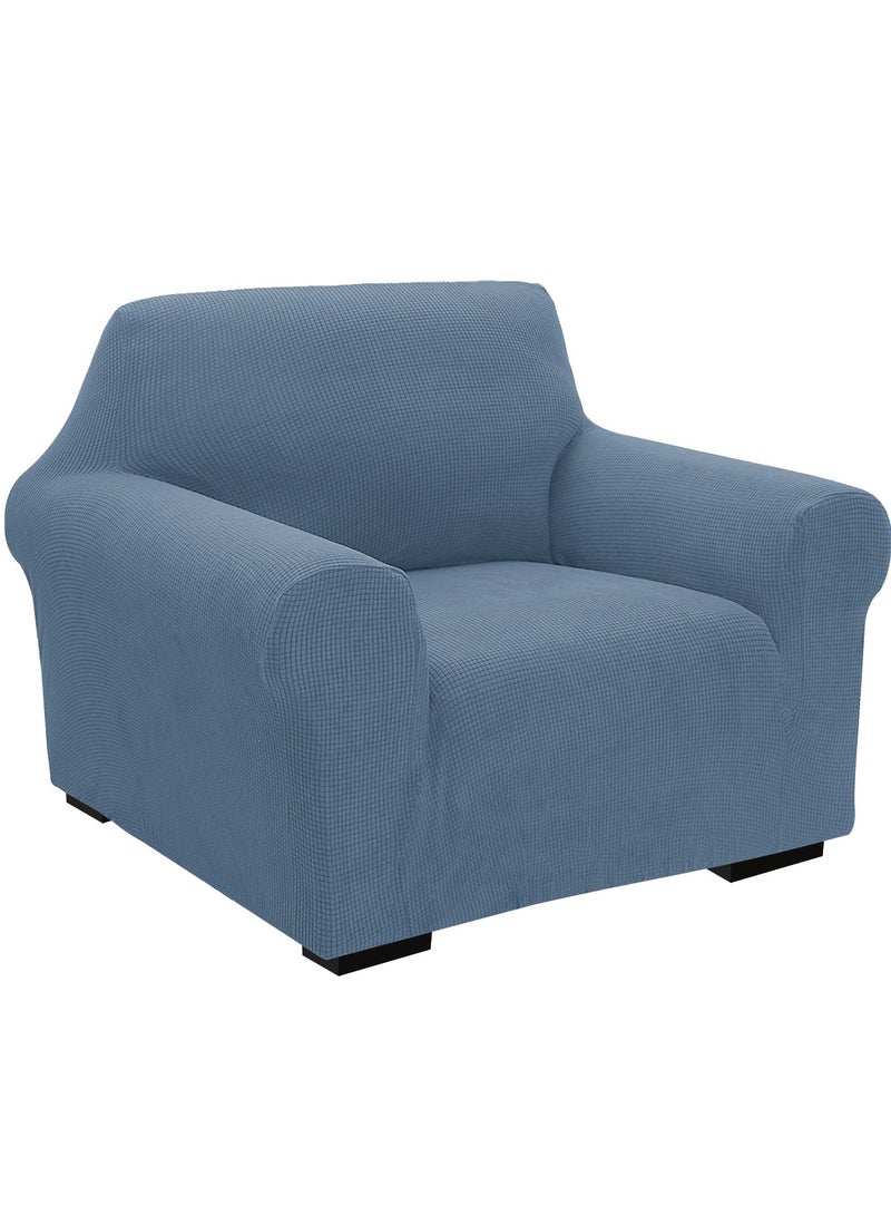 Fabienne High Stretch 1 Seater Sofa Cover Soft Brushed Fabric Couch Cover Exquisitely Full Coverage Furniture Protector Slipcover One Seater Fits on Standard and Recliner Sofa 80-120cm Size Dust Blue - Image 1