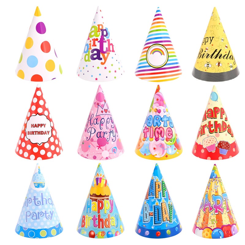 CANREVEL 12 PCS Party Hats for Adults, Cone Hat in 12 Designs for Women Men - Image 1