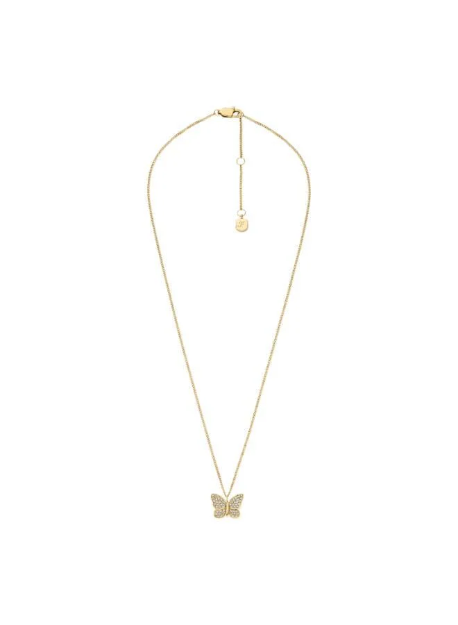 FOSSIL Butterfly Gold-Tone Stainless Steel Pendant Necklace