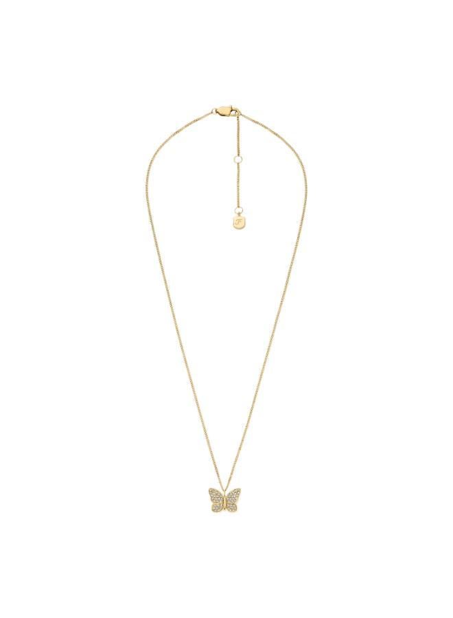 فوسيل قلادة بتعليقة فراشة مطلية بالذهب من الفولاذ المقاوم للصدأ - Image 1